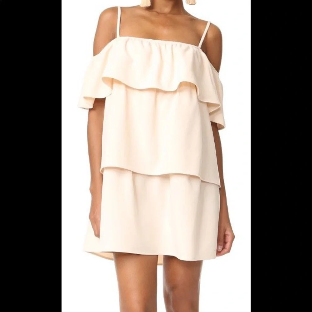 Black Halo Santos Mini Tiered Ruffle Dress Size Small NWT Pale Pink/Nude - Picture 2 of 6